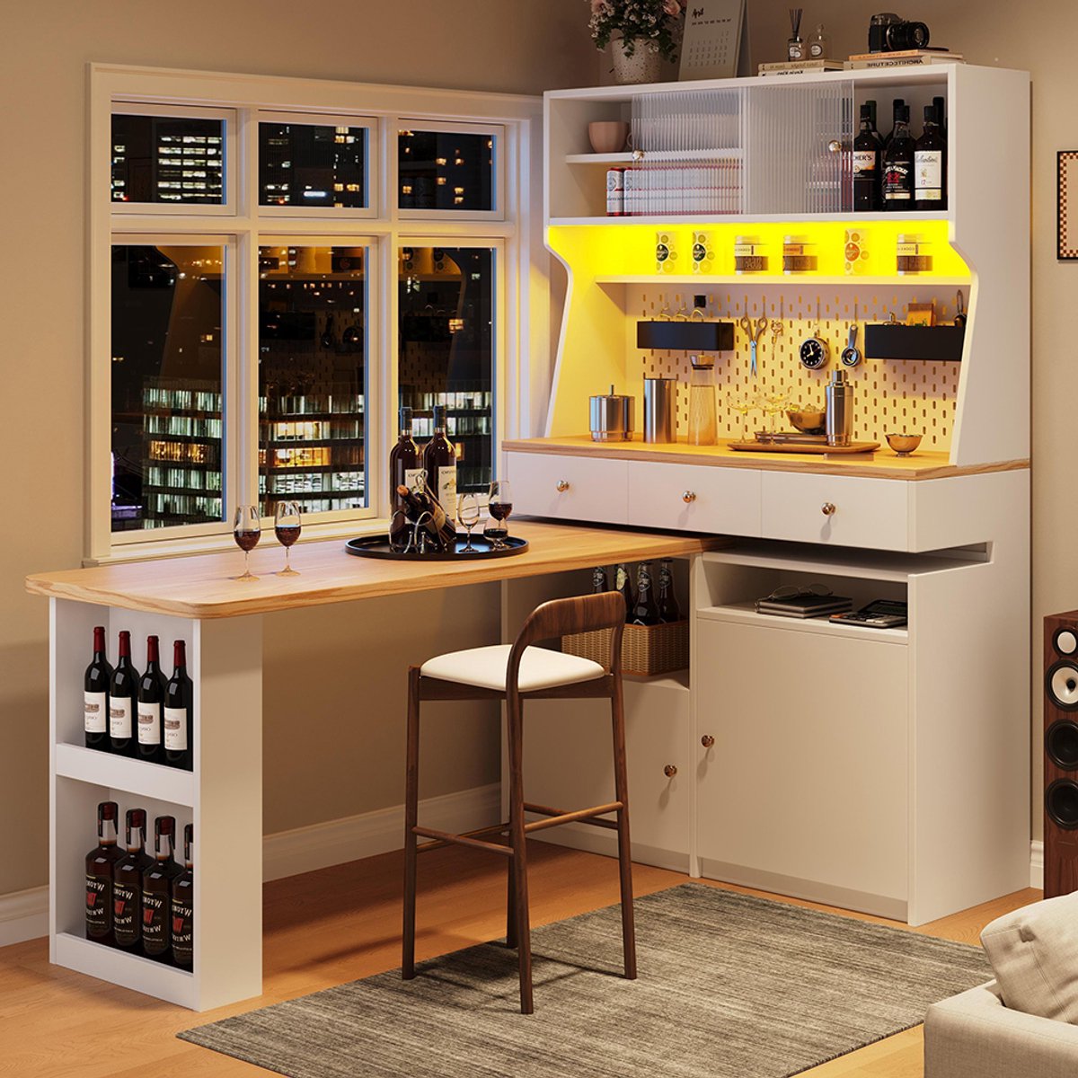 BLACKCOLORS - Hoge Keukenkast - Multifunctionele Buffetkast, Snackkast en Bureau - Opbergkast met 2 Deuren en 3 Lades - Wit