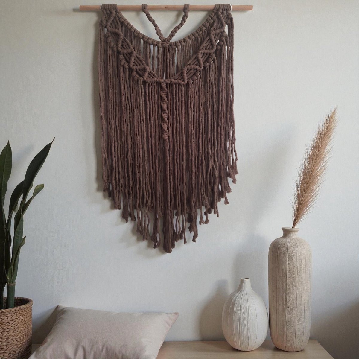 Cafuné Macramé Wandkleed – Handgeknoopt Boho Muurkleed Taupe 50×75 cm – Ibiza Stijl Wanddecoratie – Origineel Cadeau – Housewarming, Moederdag & Verjaardag