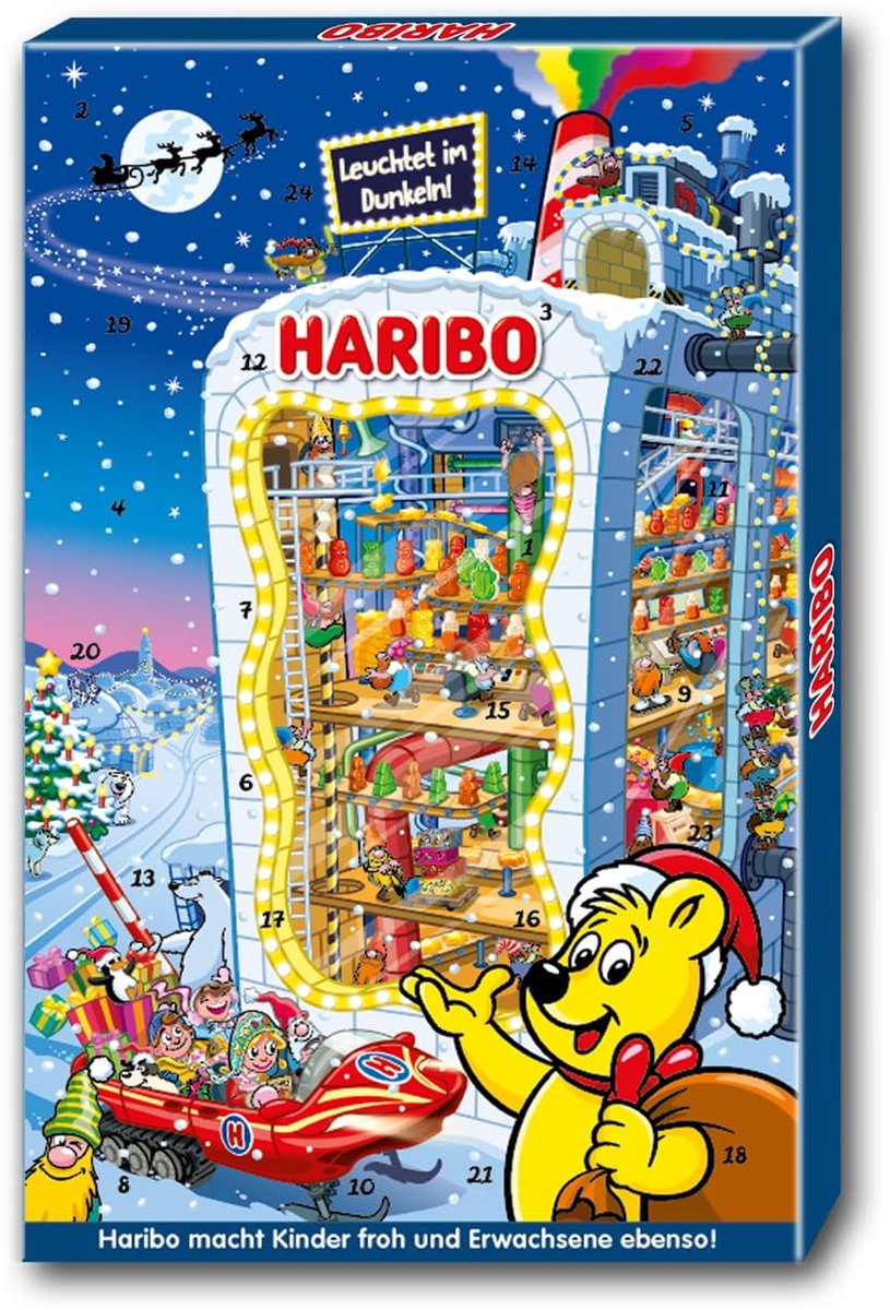 HARIBO Adventskalender 2025 – 24 Mini-Zakjes Snoep (300 g) – Goudberen, Fruitgom & Maoam – Kleurrijke Kerst Adventskalender voor Kinderen & Gezinnen