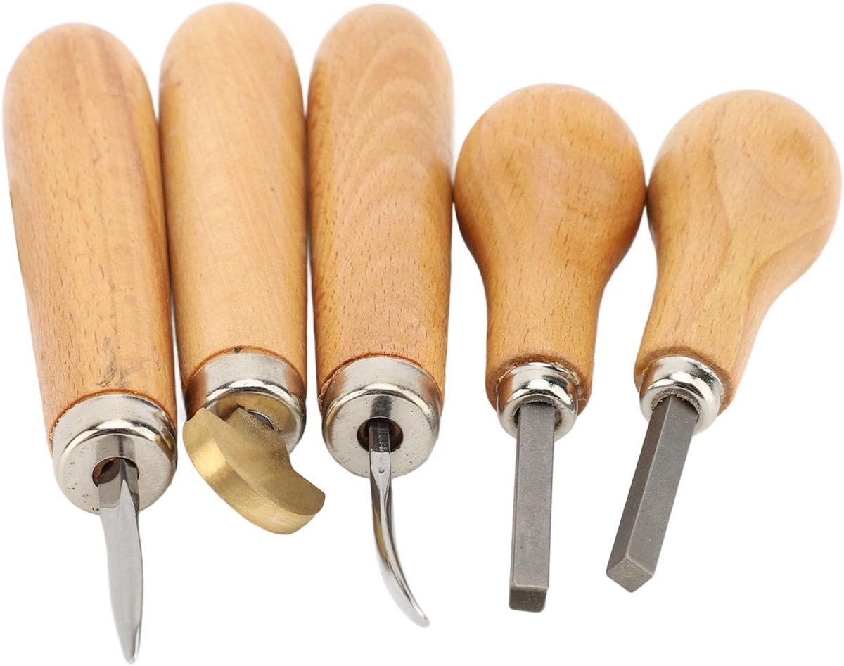 5pcs Professional Stone Setting Prong Bezel Tool Kit - Jewelry Stone Prong Pusher - Ergonomic Wooden Handle - Voor Beginners en Experts