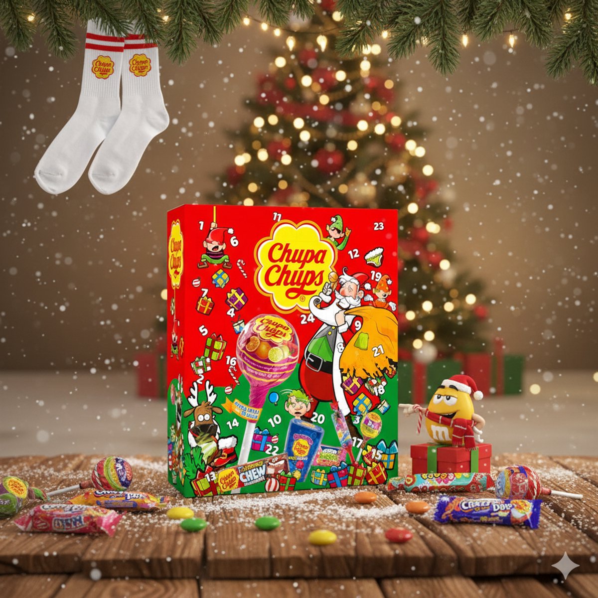 Chupa Chups XXL Adventskalender 2025 – 24 Vakjes met Lolly’s & Kauwgom – Mix van Smaakvolle Snoepjes – Grote Kerst Adventskalender 614 g