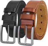 De Lederwaren Ambacht - 2 Stuks - Hoogwaardige Rundleer Riem - Volledig Leer - Cognac & Zwart - Lederen Broekriem - Luxe & Duurzame Riemen Heren - Maat 100