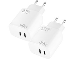 40w usb C adapter - Snellader - Geschikt voor iPhone 17 16 15 14 13 12 11 snel oplader - Klein - Met 2 poorten usb C - Wit