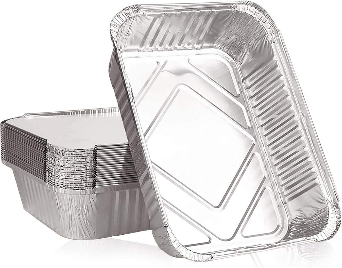 Aluminum Foil Containers 20 Pcs Tins Containers met Lids 1000ml Medium Wegwerp voor Bakken - BBQ - Roosteren - Afhaal - Koken - Vriezeropslag - Voedsel (21.5 x 16 x 5cm) Zilver
