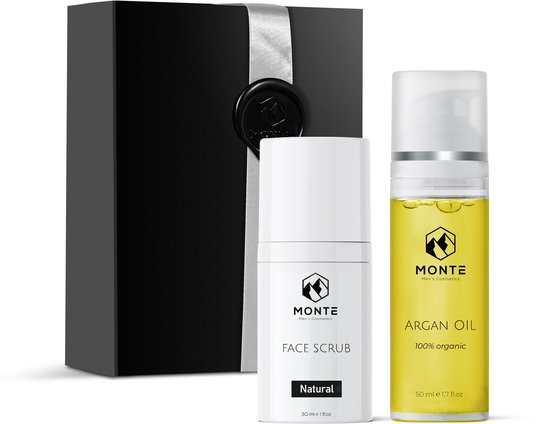 MONTE gezichtsscrub giftset – 2-delig – 30ml scrub – 50ml arganolie