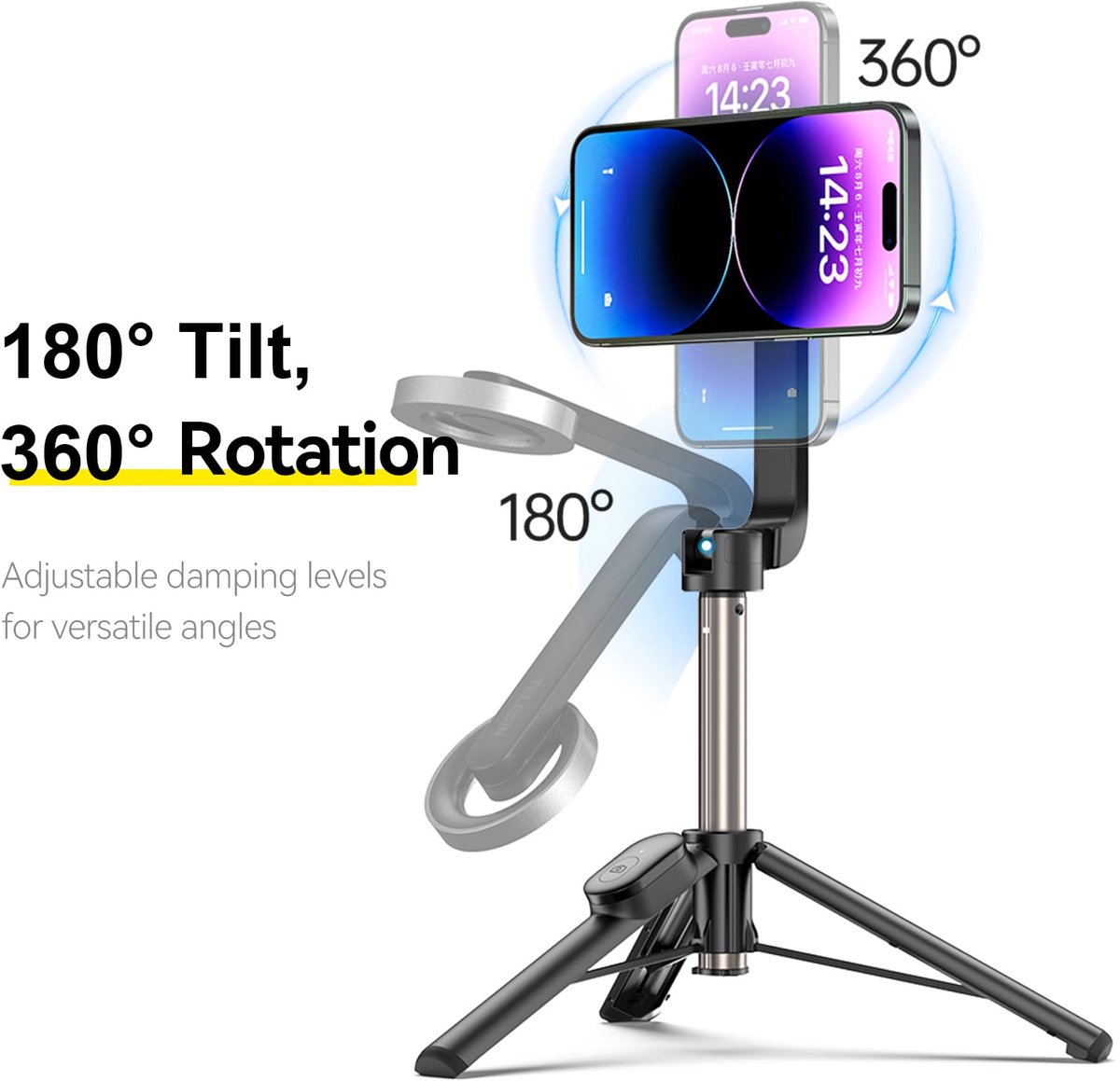 Unyqoos® Uittrekbare selfiestick met magnetische houder en bluetooth afstandsbediening