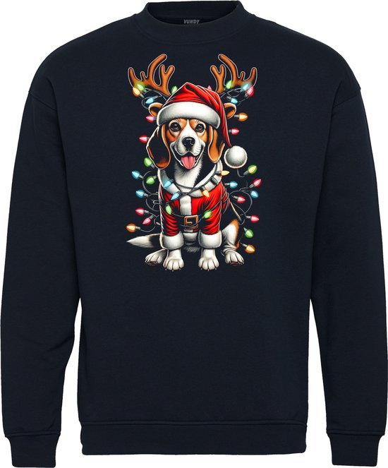 Kersttrui Beagle Hond Rendier | Kerst trui Dieren | Foute Kersttrui dames heren | Christmas Sweater | Navy | maat XL