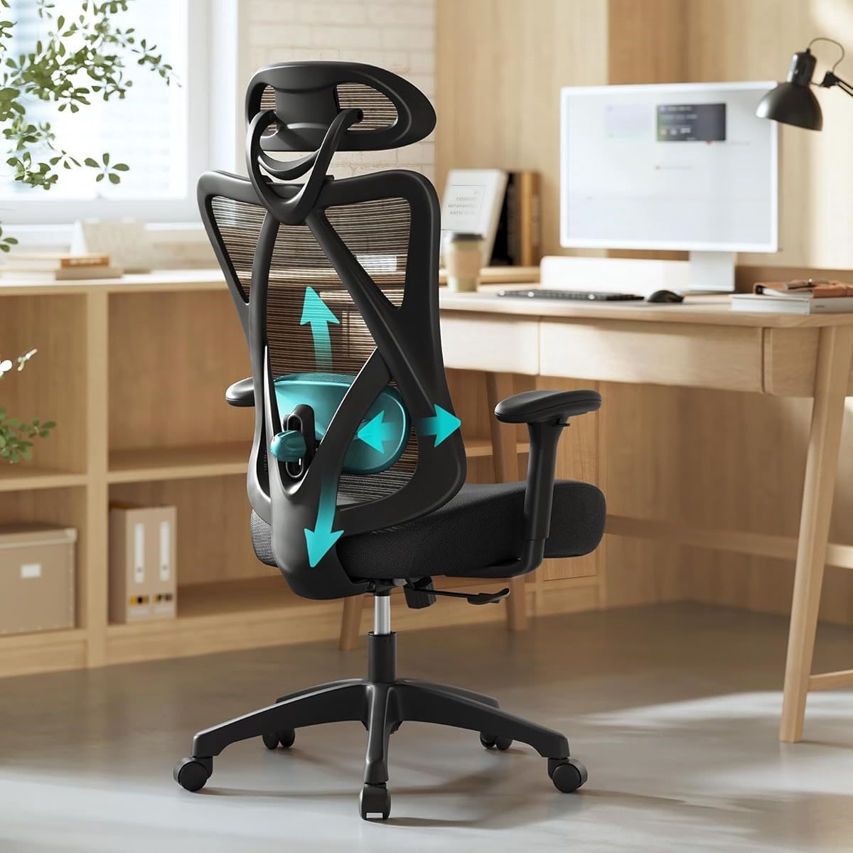 Ergonomische Bureaustoel met Mesh Rugleuning, - Zwart - Rugleuning, Verstelbare Hoofdsteun & Lendesteun - Medahomestore