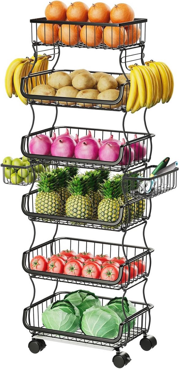 Rollende kar met 4 niveaus en wielen voor fruit en groenten opslag