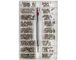Schroevenset - Schroefset - 500 stuks - M1,2 t/m M2 - Schroeven Set - Ronde kop - Incl. Schroevendraaier - Diy assortiment - Schroefjes Metrisch - Micro Bril Reparatie Set - Geschikt voor Brillen Horloges Camera's Laptops Schroeven - Zilver