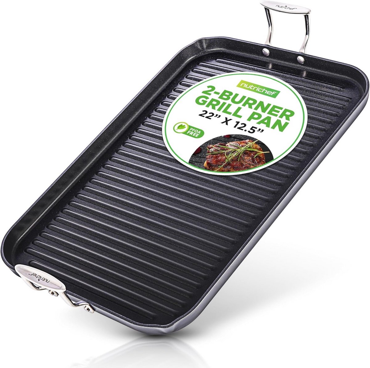 40cm x 33cm Stovetop Grill Pan - Nonstick Double Burner Grill and Griddle