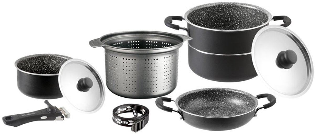 Brunner Pirate Camping Pannenset - Ø 20 - 9 Delig - Stapelbaar - Aluminium - PFOA vrij