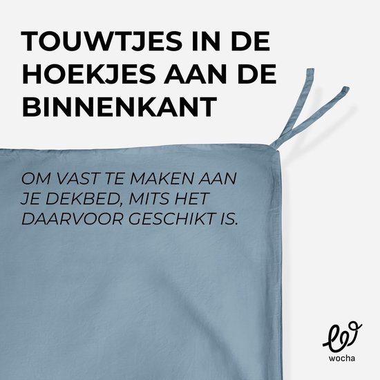 Wocha Dekbedovertrek Set - 100% Biologisch Katoen Satijn (300TC) - 200x200/220 - Blauw - Premium kwaliteit - Incl. 2 kussenslopen van Wocha — afbeelding 2