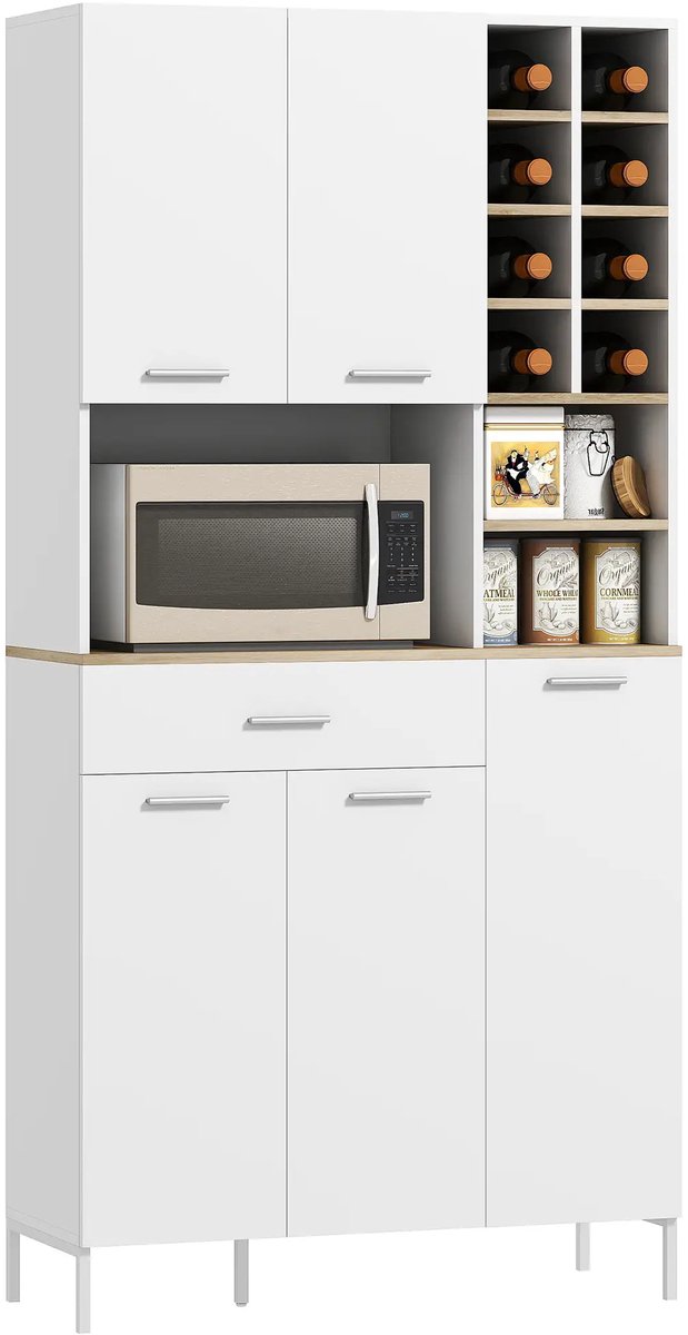 Magnetronkast - Keukenkast - Keukenrek Staand - Ovenkast - Rek - 90B x 35D x 183H cm - Organizers - Dubbele Draagplank - Aanrecht Organiser