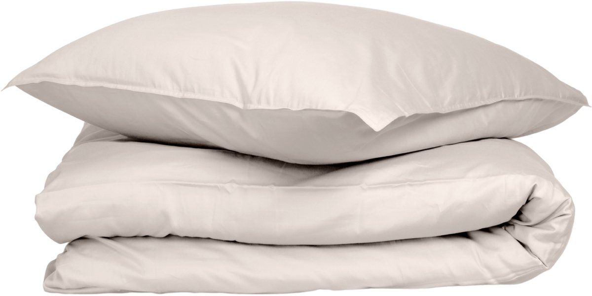 Wocha Dekbedovertrek Set - 100% Biologisch Katoen Satijn (300TC) - 140x200/220 - Creme - Premium kwaliteit - Incl. 1 kussensloop