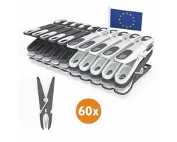 LaundrySpecialist Wasknijpers soft grip - Grijs/wit - 60 stuks - extra lang en stevig - Gemaakt van 85% gerecycled materiaal - wasknijpers plastic - wasknijpers kunststof - knijpers plastic - Made in EU