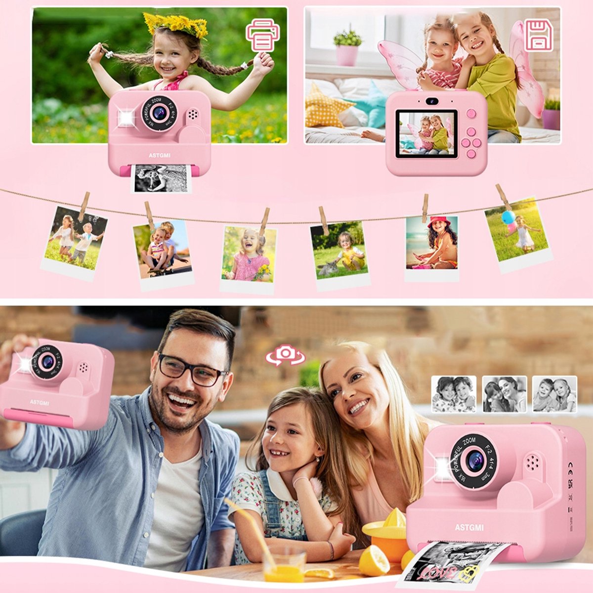 Kids Print Camera - Instant Printer - Fotoprinter camera - Multifunctionele digitale kindercamera - 1080P - 16x digitale zoom - Selfiemodus - 32 GB - Voor Kinderen 3-12 Jaar & Cadeau — afbeelding 3