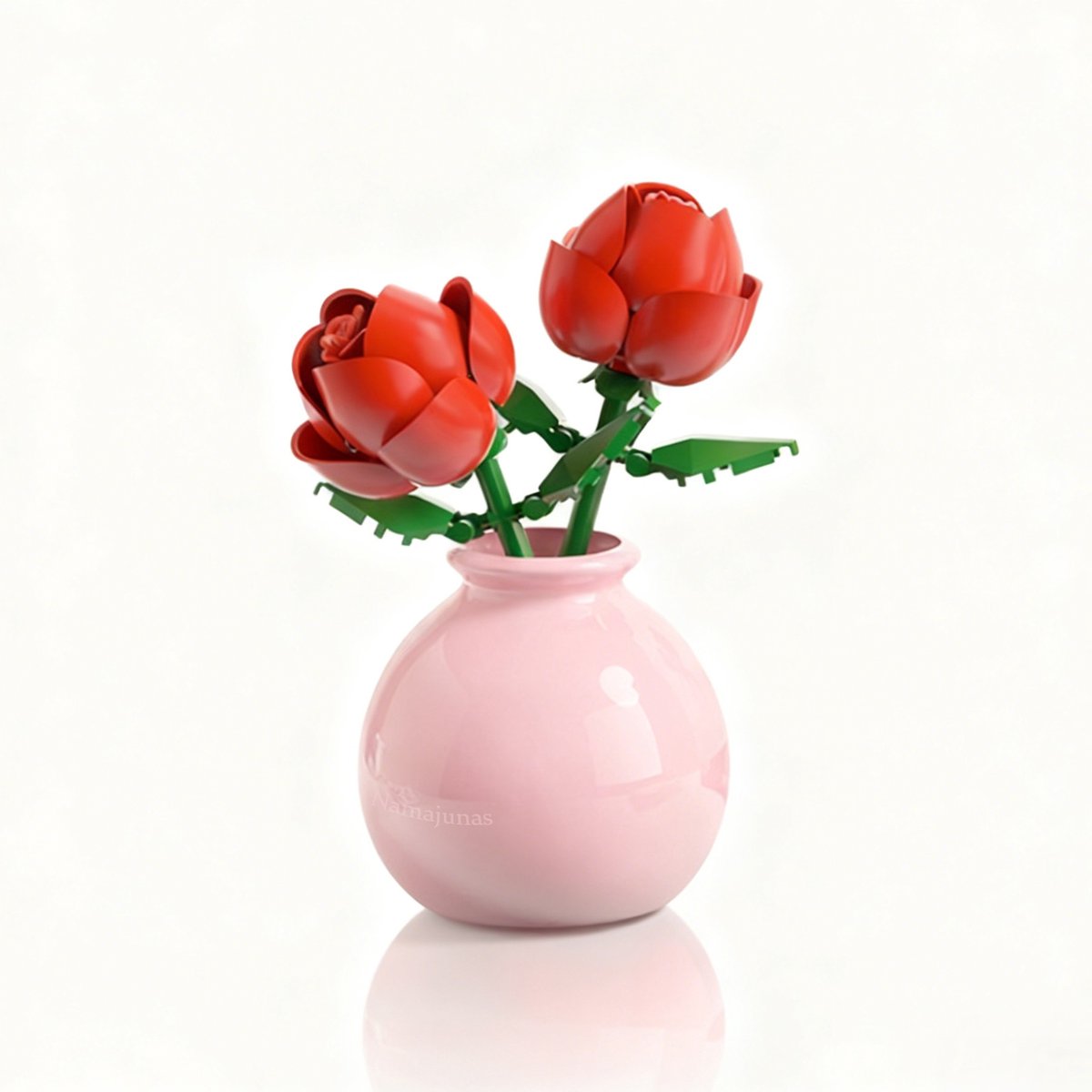 Namajunas - Mini Kunstbloemen Boeket - Bloemenboeket in Vaas - Bouwpakketten volwassenen - Botanical Flowers Collection - Botanical Bloemen - Bouwsets - Niet geschikt voor LEGO - Eeuwige Rode rozen - Decoratie voor Huis, Cadeau, Pasen, Moederdag