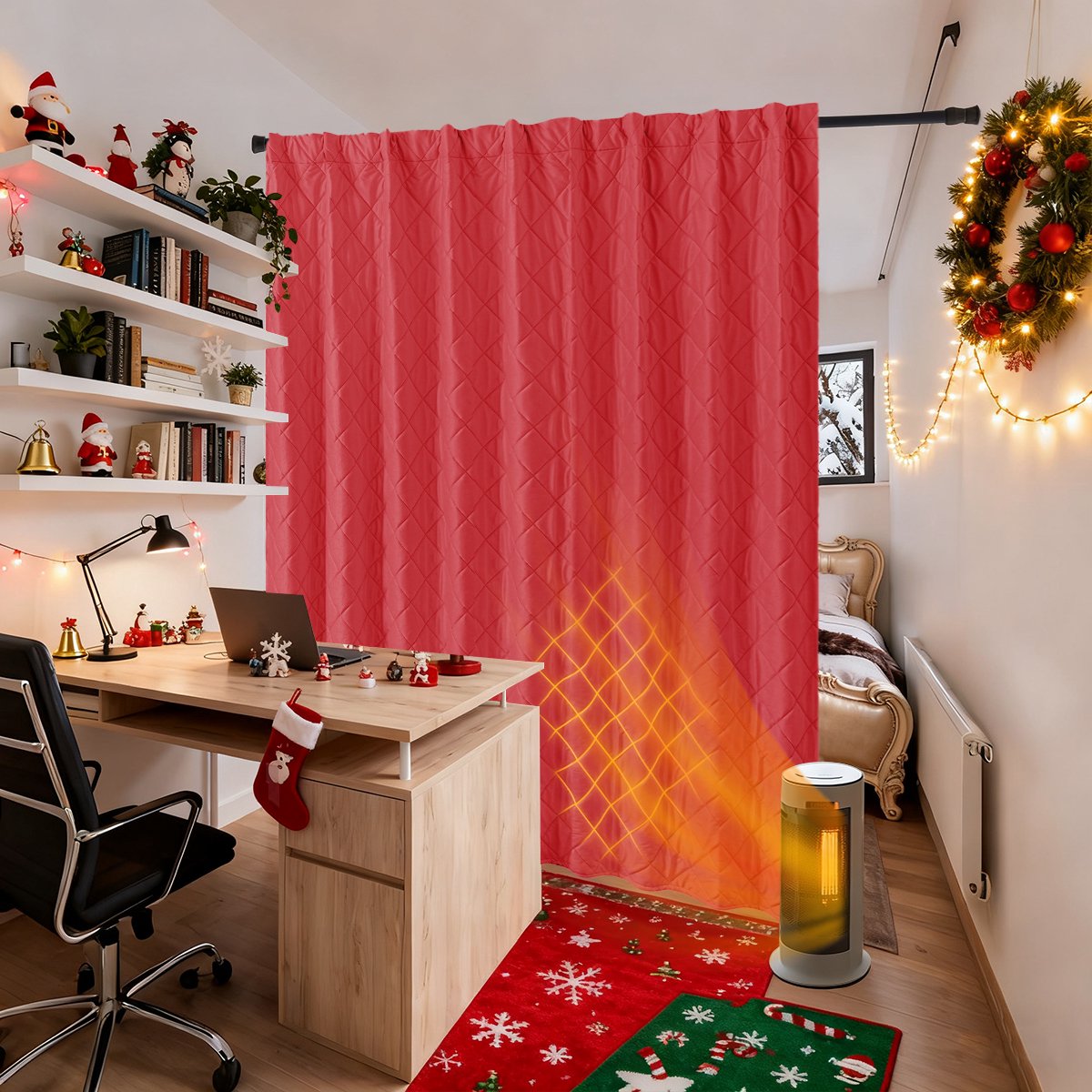 Qelus Extra Breed Verduisterende Gordijn 254x244cm - 410gsm Warmte- en Geluidsisolerend Fluweel - Kant en Klaar met Plooiband - Kerstrood