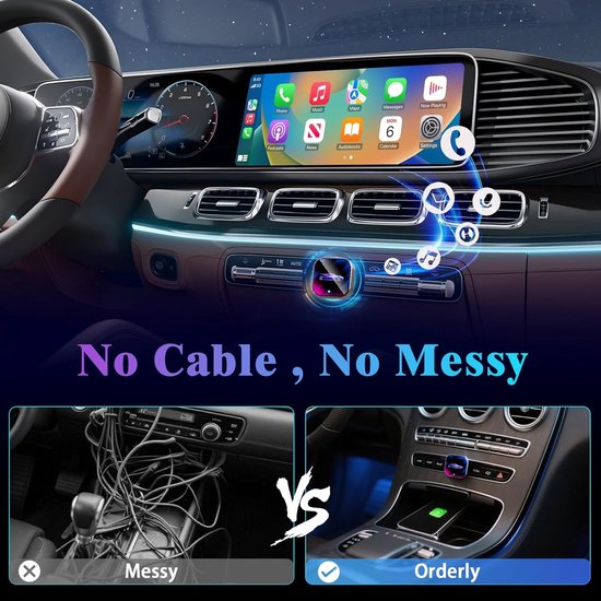 Daity 1 stuk - Draadloze CarPlay-adapter - van bedraad naar draadloos - ondersteunt CarPlay en Android Auto - geschikt voor kleine apparaten zoals de iPhone Mini - USB/Type-C-interface, plug-and-play - compatibel met iOS en Android 10 en hoger. van Merkloos — afbeelding 3