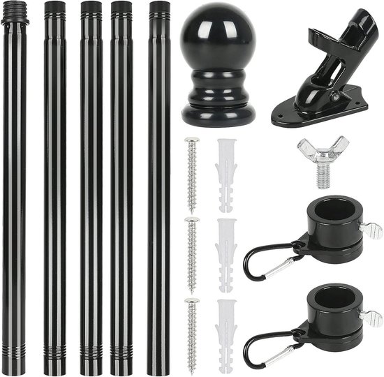 Zwarte Aluminium Vlaggenmast Met Roestvrijstalen Houder – Instelbaar 40-180 Cm, Incl. 150x90 Cm Franse Vlag