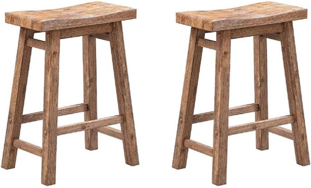 Set van 2 Zadel Barkrukken Houten Zitting - 61 cm Hoogte