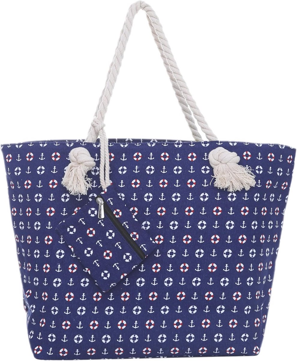 Grote strandtas met rits 58 x 38 x 18 cm schoudertas in strandstijl
