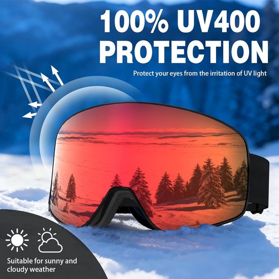 Odoland Set Skibrillen met Verwisselbare Lenzen, Verwisselbare Magnetische Anticondenslenzen en UV-bescherming, Skibril voor Volwassenen en Tieners, WS