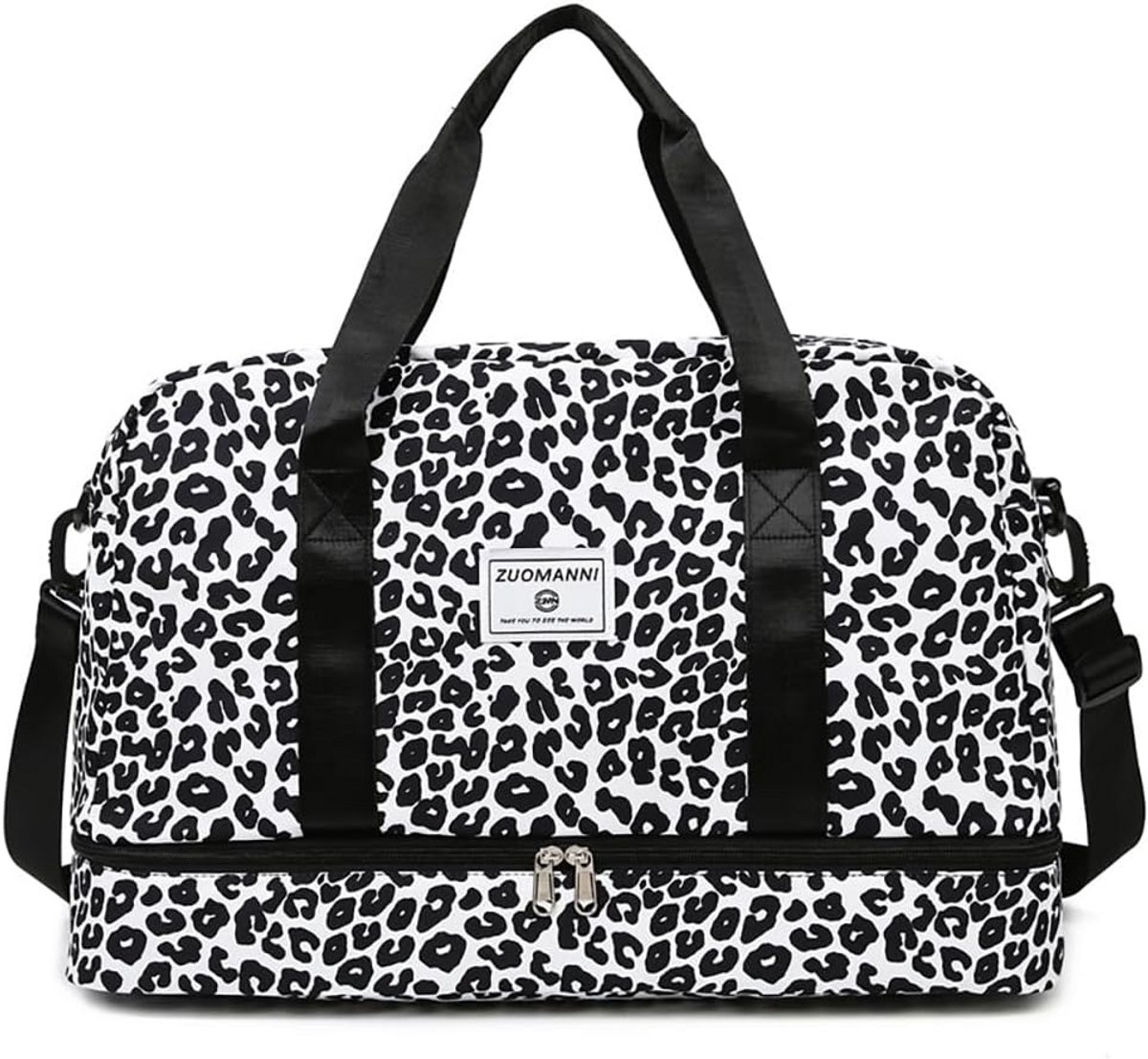 Grote Sporttas voor Dames - Waterdichte Weekend- en Fitness Reistas met Schoenenvak en Natte Tas in Luipaard Design
