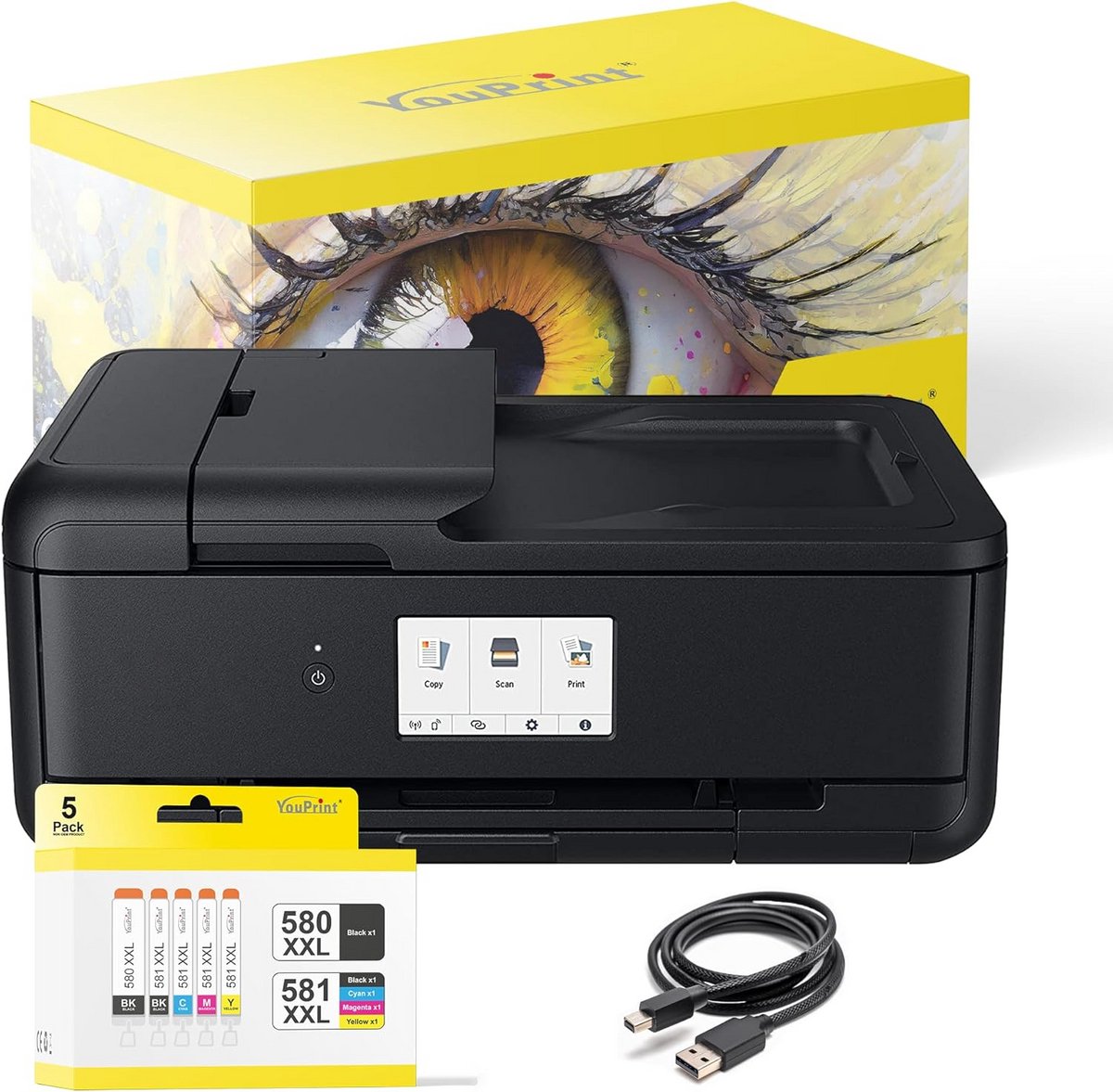 Multifunctionele A3 Inkjet Printer met Scanner, Kopieerfunctie en 5 Voordeel Inktpatronen