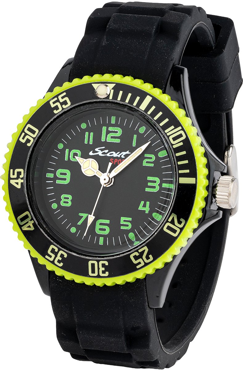 Scout Kinderuhr analog aus der Serie "The Scout" mit schwarzem Silikonband und Quarzwerk, wasserdicht bis 5bar