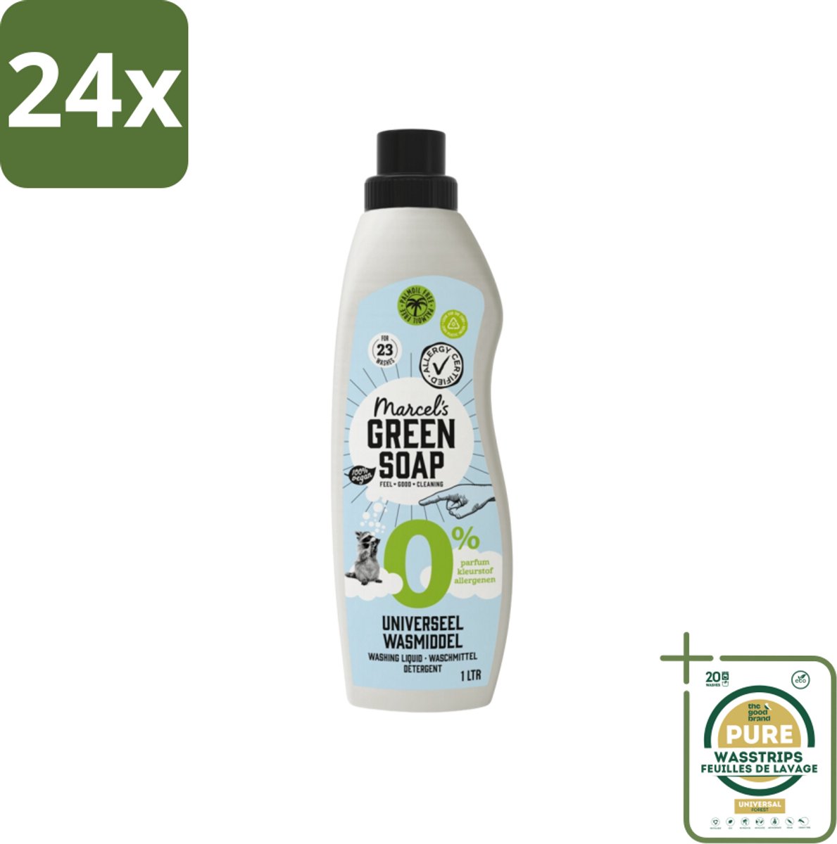 Marcel’s Green Soap – Wasmiddel – Universeel - 0% – Zonder parfum en kleurstof – 1 liter - Voordeelverpakking - 24 stuks - Milde wasmiddel - Duurzame wasmiddel