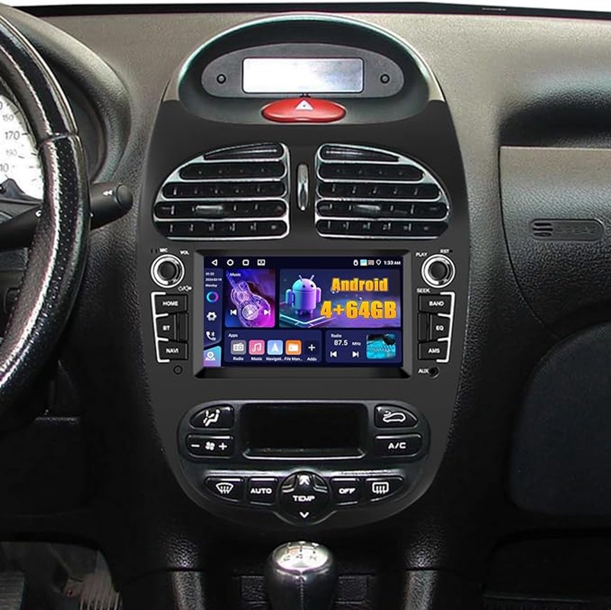 Autoradio-Android15 autoradio met GPS-navigatie 2+32G voor Peugeot 206 206CC 206SW 2000-2008 met CarPlay, Android Auto, 7-inch autoradio met Bluetooth, wifi, FM/RDS, SWC, Mirror Link en AHD-achteruitrijcamera.