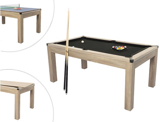 Vente-unique Transformeerbare tafel biljart & pingpong - Licht naturelkleurig - L182 x B102 x H80 cm - HENK van Merkloos — afbeelding 4