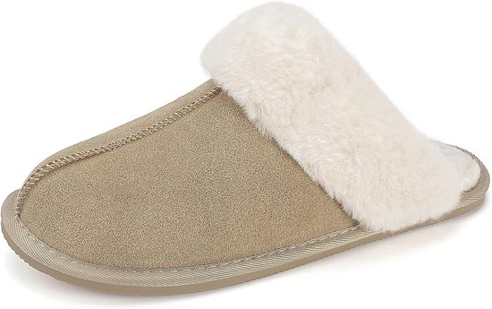 Mishansha Pantoffels voor dames, winterpantoffels, pluche, warm, maat 36-43, kaki, 41 EU