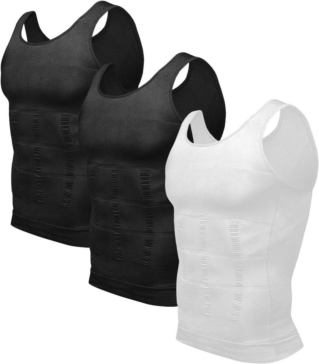 Compressieshirt voor heren - 3-pack afslankvest en bodyshaper, XXL