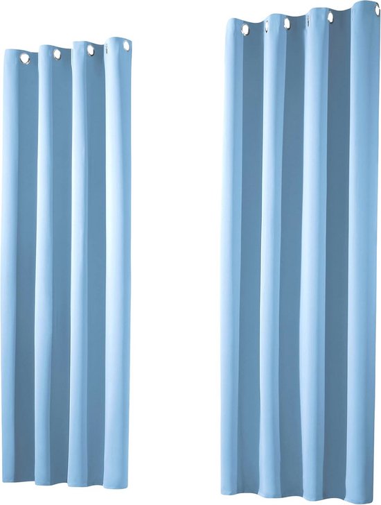 Set van 2 verduisteringsgordijnen 245 x 135 cm - Isolerend en ondoorzichtig lichtblauw