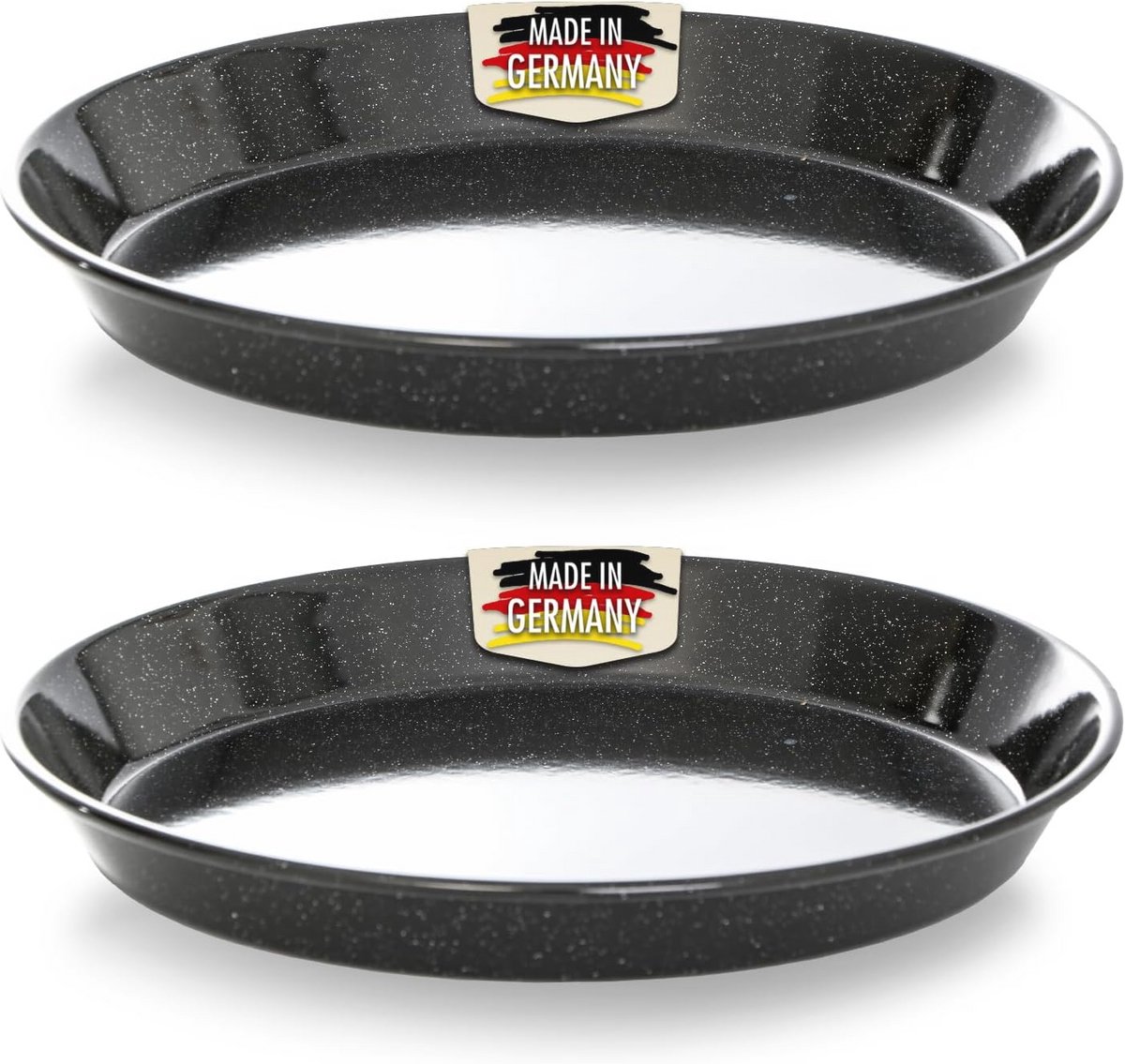 Set van 2 rond emaille pizzaplaten 32 cm - anti-aanbak, zwart