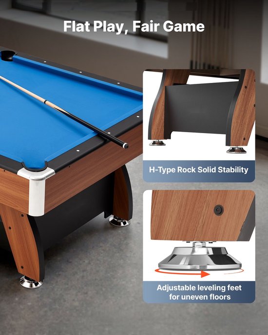 Pooltafel - Biljarttafel 244 cm - Houten Blad - Verstelbare Poten - Complete Set Met Ballen, Keuen, Krijt En Borstel - Voor Speelkamer En Recreatieruimte - Blauw van Merkloos — afbeelding 3