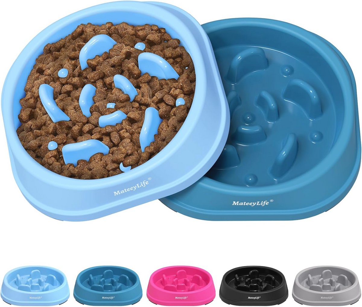 Hondenbak voor Middelgrote en Grote Honden, Antischrokbak met Antislip, 2 Stuks, Lichtblauw en Donkerblauw