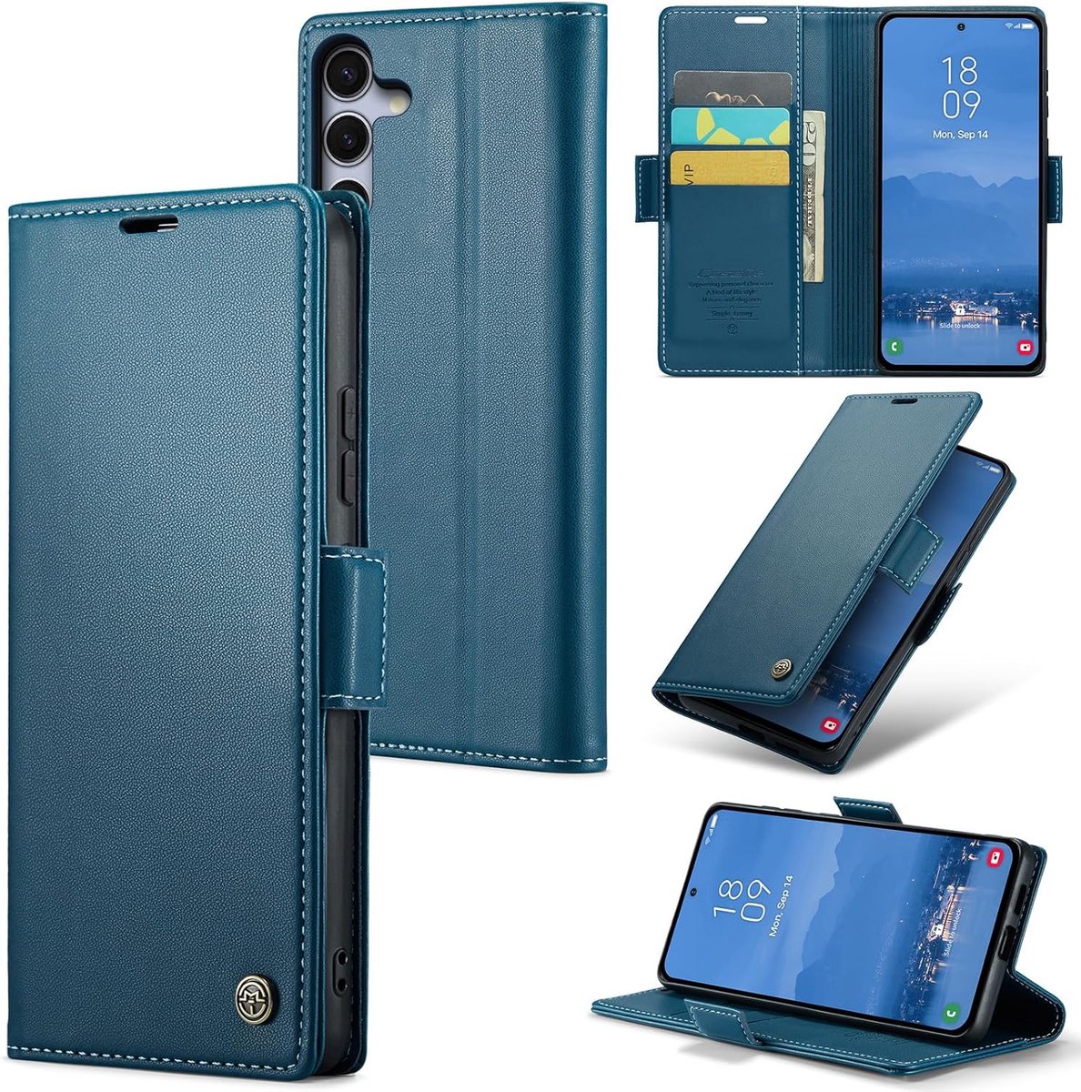 Zandarix Geschikt voor Samsung Galaxy S25 FE - Lederen Flip Wallet - Kaartenvakken - Standfunctie - Magneet - Book Case Hoesje - Blauw