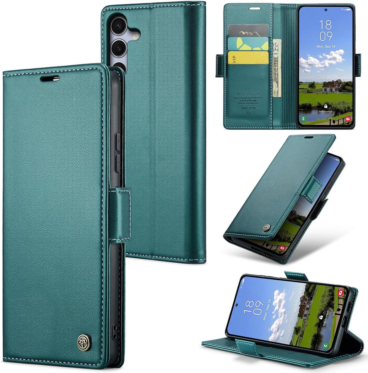 Zandarix Geschikt voor Samsung Galaxy S25 FE - Lederen Flip Wallet - Kaartenvakken - Standfunctie - Magneet - Book Case Hoesje - Groen