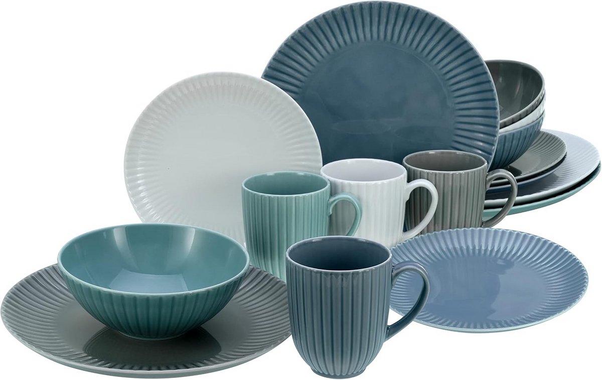 Servies Set 16-Delig Porselein – Moderne Kleuren en Coupe Stijl