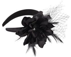 Mooie Handgemaakte Bloem Fascinator met Veren Gaas -diadeem/tiara/sluier bloem haarband | Smart Casual| Gala |TeaParty| Prinsjesdag| Cocktail Kleur Zwart