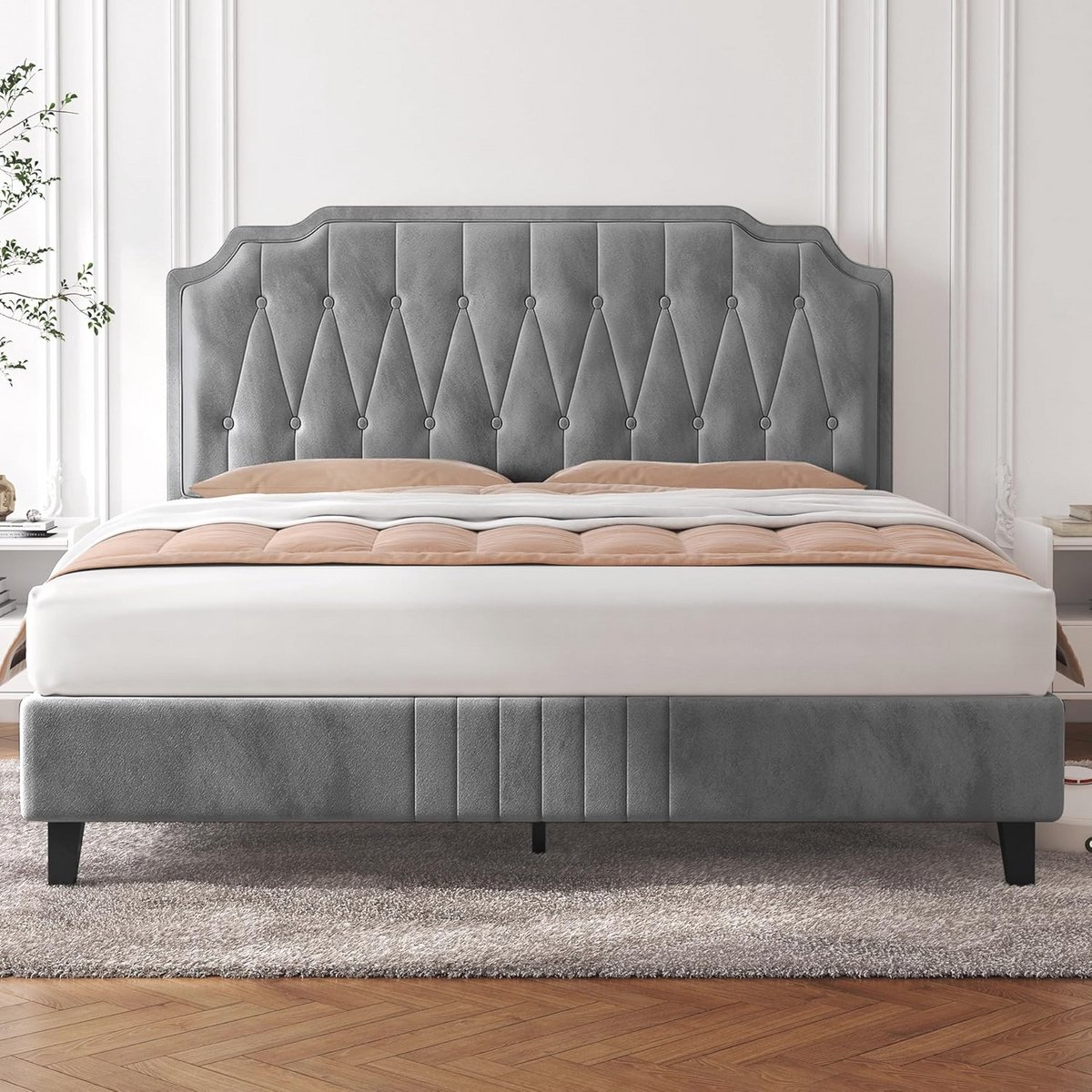 Dubbel Bed Gestoffeerd 160 x 200 cm met Verstelbare Hoofdbord