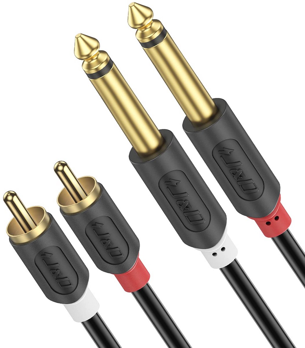 Dual 1/4 inch TS naar Dual RCA Stereo Audiokabel - 0,9 Meter