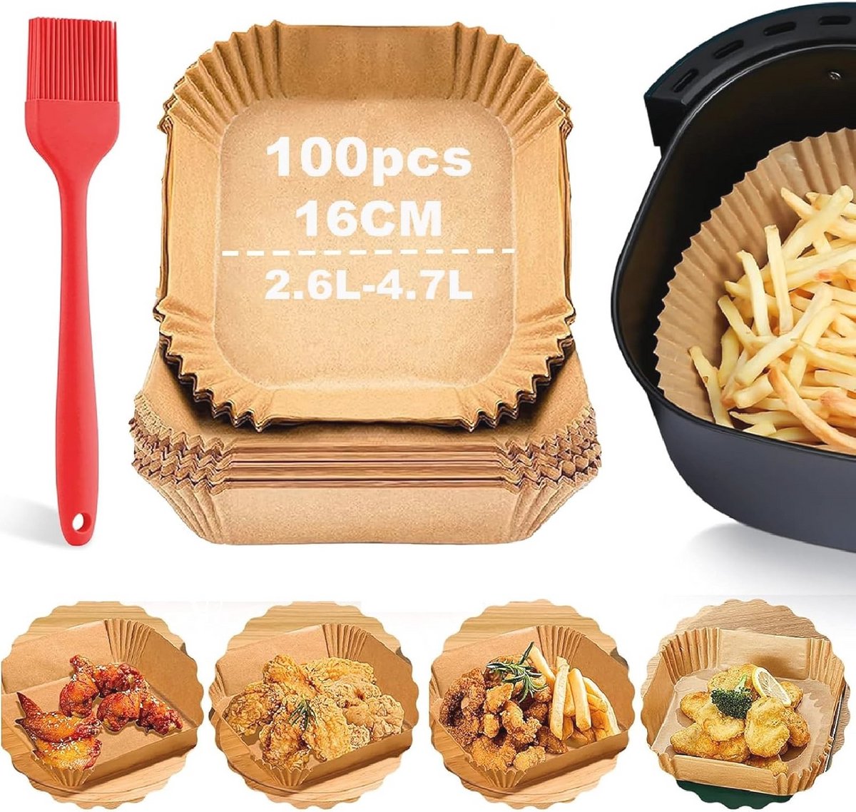 Rechthoekig Bakpapier voor Heteluchtfriteuse - 100 Stuks - Waterdicht en Oliebestendig