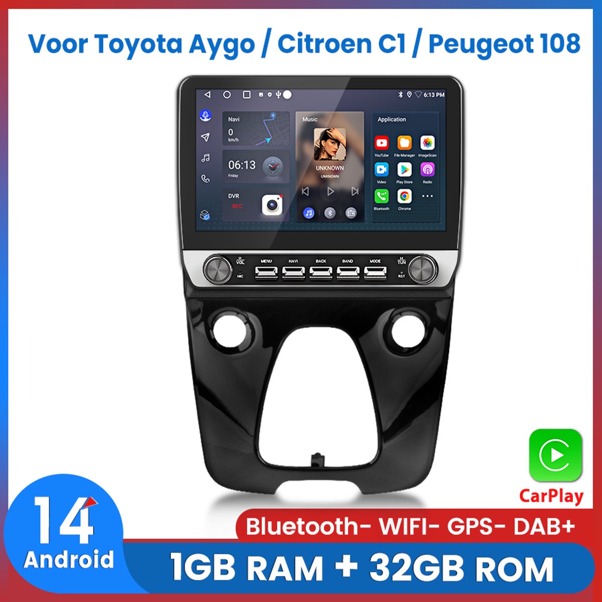 Awesafe 10.1 Inch Autoradio Geschikt Voor Toyota Aygo / Citroen C1 / Peugeot 108 - Apple Carplay & Android Auto - Ram 1GB+Rom 32GB - GPS Navigatie RDS - Bluetooth & Wifi - IPS Touchscreen - Radio Scherm