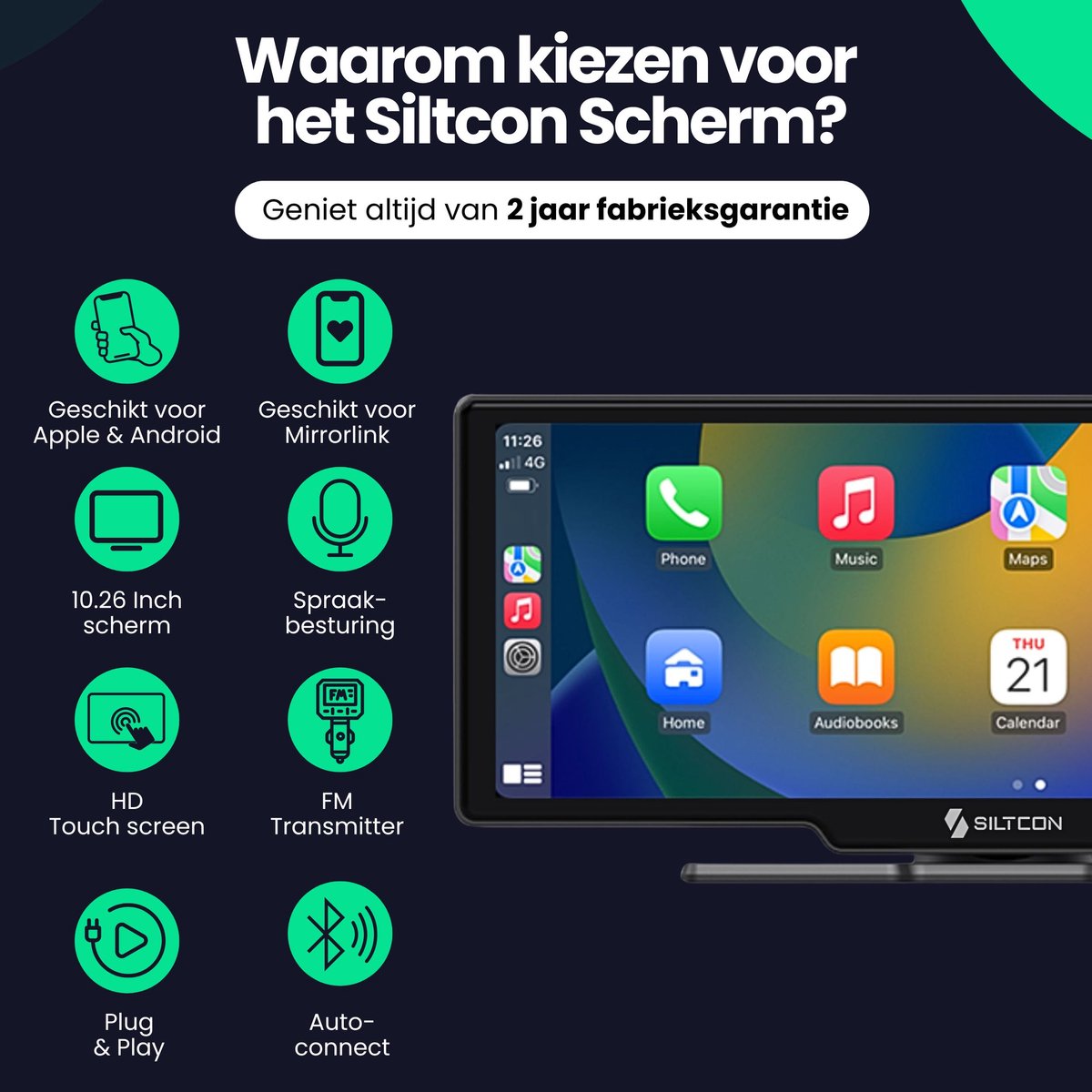CarPlay Android Auto scherm 10.26 inch draadloos universeel touchscreen navigatie handsfree bellen - Afbeelding 2