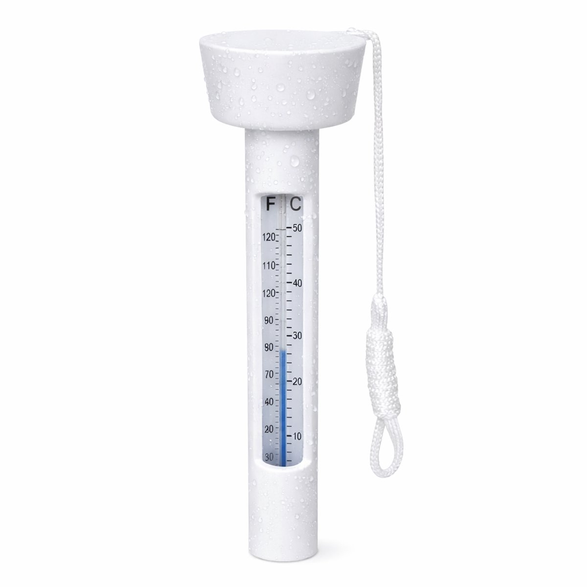 Huntex Analoge Zwembad thermometer Wit – Drijvende Waterthermometer met Koord – Celsius & Fahrenheit – Voor Zwembad en Tuinzwembad